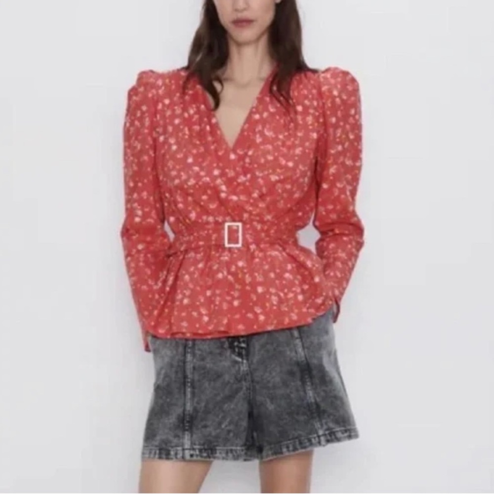 Zara floral tie around blouse